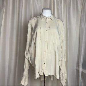 Aemi & Co Delilah Oversized Slouchy Raw Edge Button Down Shirt